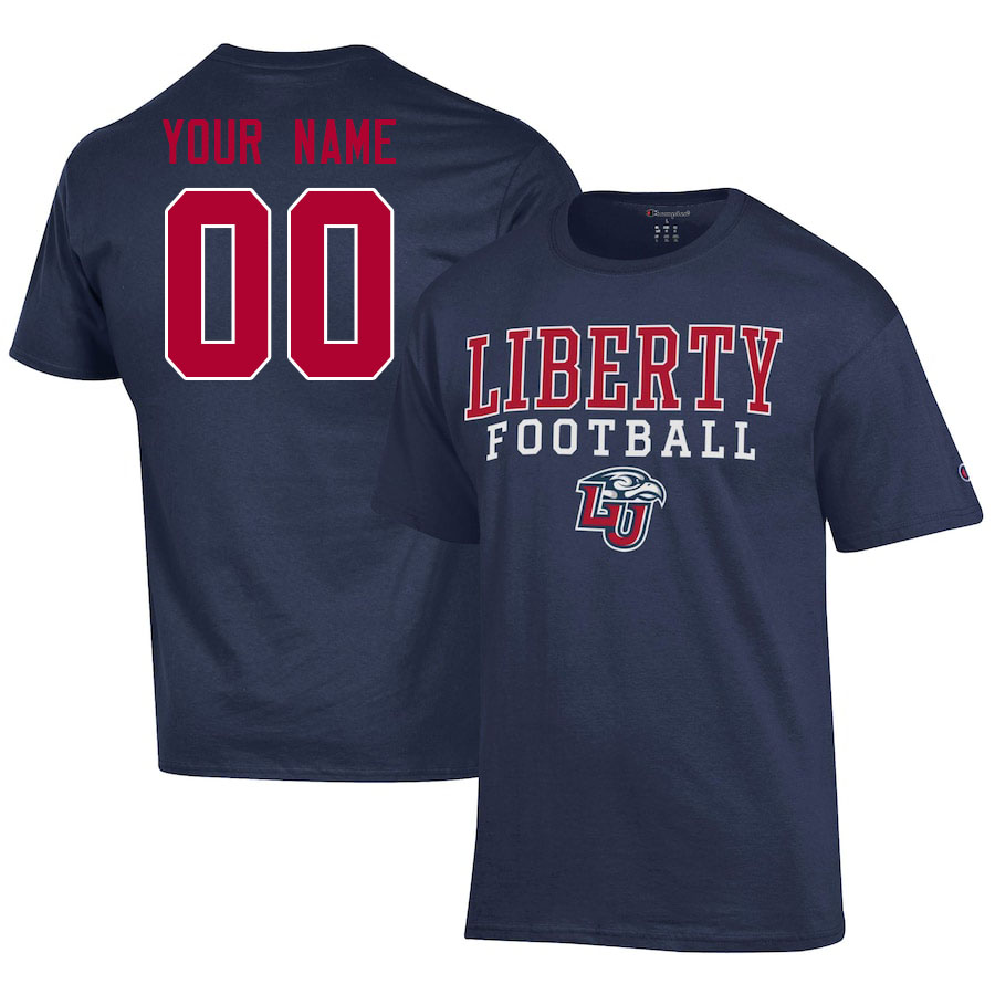 Custom Liberty Flames Name And Number Tshirts-Navy